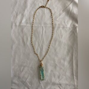 Elegant Gold and Green Pendant Necklace - costume jewelry